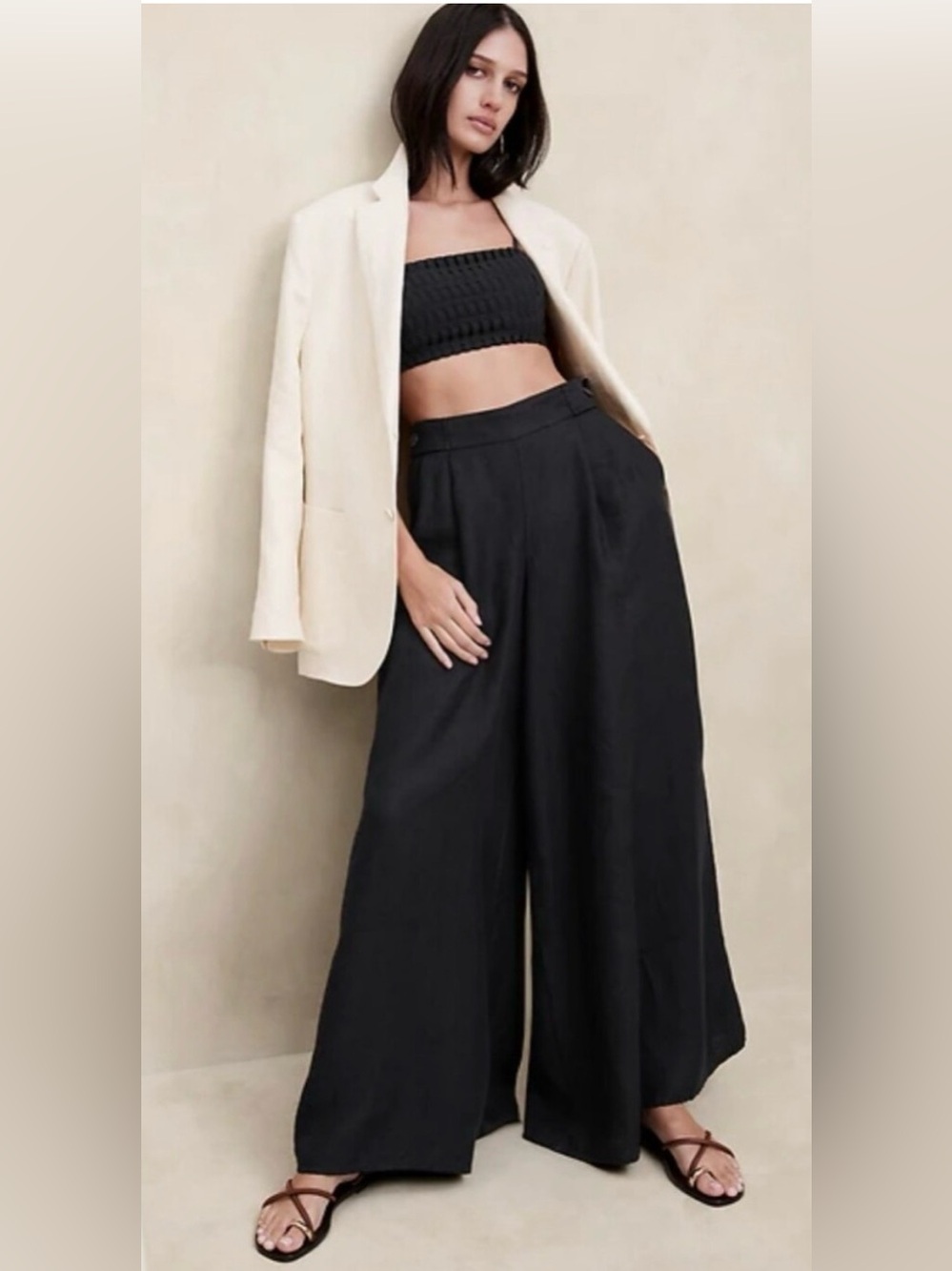 Banana Republic Black Wide-Leg High-Rise Trousers
